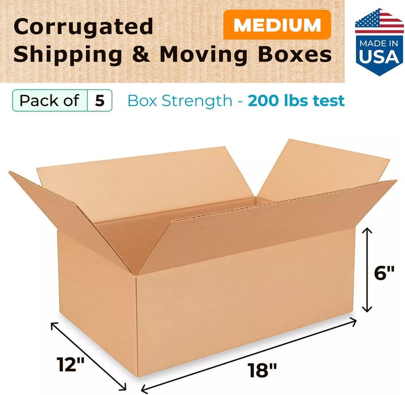 IDL Packaging - B-18126-5 Medium Corrugated Shipping Boxes 18"L x 12â€W x 6"H (Pack of 5) - Excellent Choice of Strong Packing Boxes for USPS, UPS, FedEx Shipping - Image 2